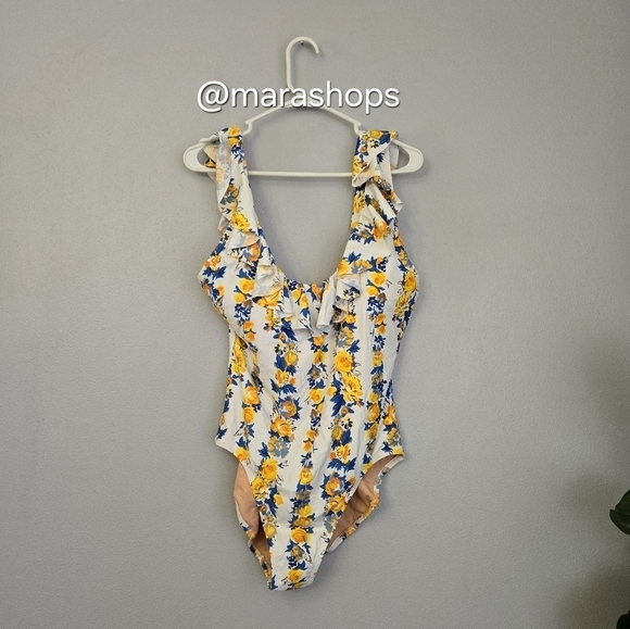 J.Crew Ruffle scoop-back one-piece in blossom stripe - Picture 3 of 8